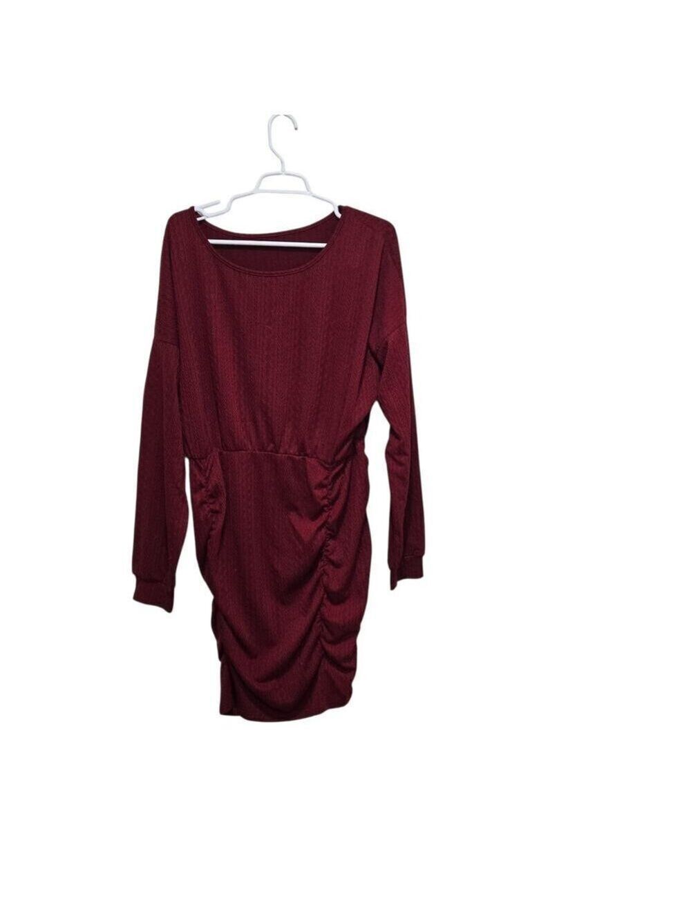 Cupshe Burgundy Ruched Sweater Dress XL Long Sleeve Bodycon
